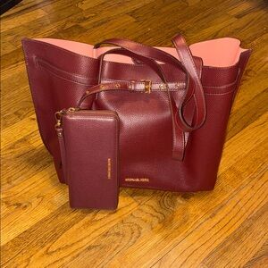 Michael Kors Burgundy Tote and Wallet Set 🎀❤️